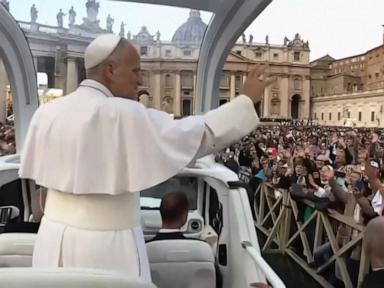 WATCH:  Pope Leo makes 1st public appearance since surgery