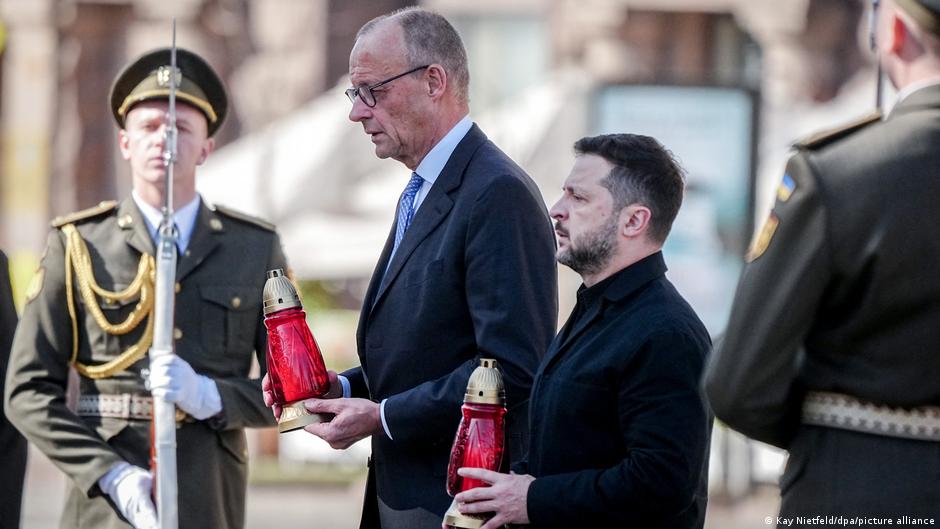 Germany's Merz visits Kyiv as Russia strikes bridge
