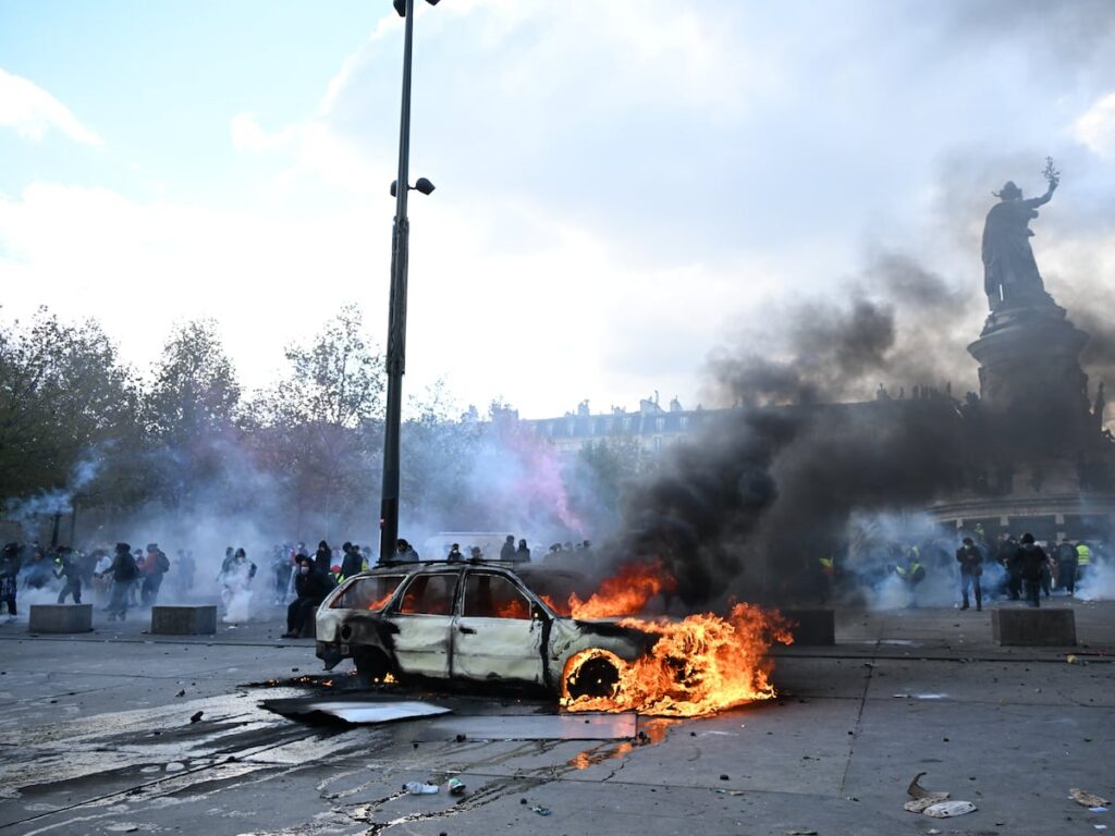 Clashes and fires break out as protesters rally across France, joining students