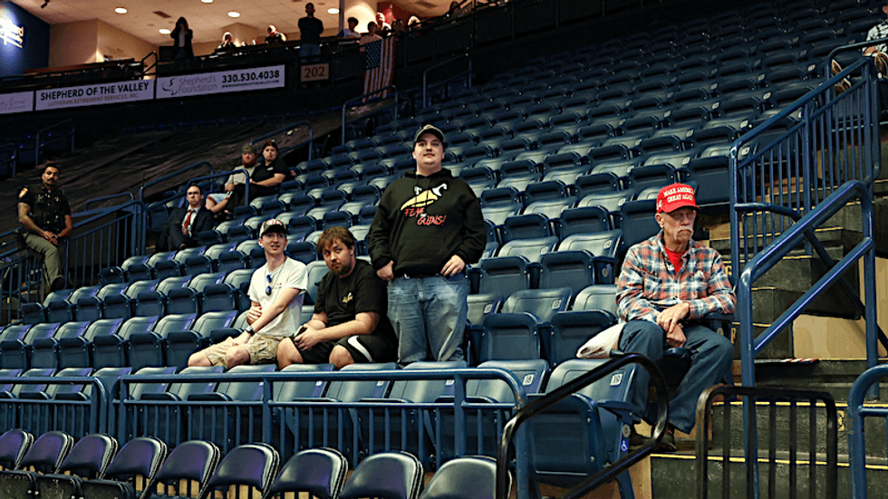 ‘I fell for it’: Trump’s Rust Belt voters bail as his Ohio rally plays to empty seats
